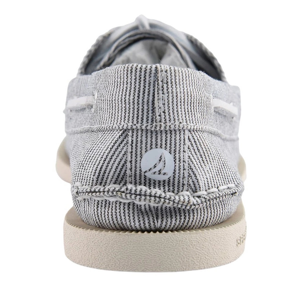 Grey - Back - Sperry Mens Authentic Original Striped Suede Boat Shoes