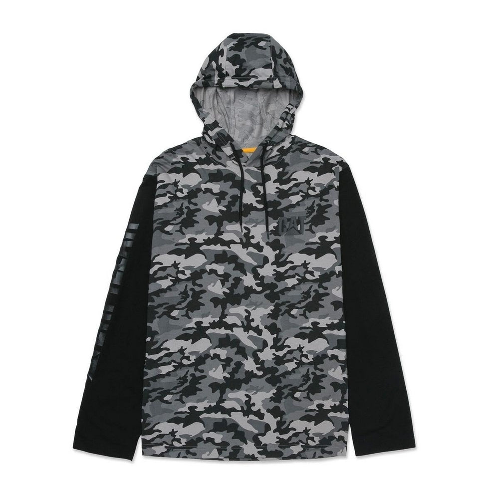 Stone - Front - Caterpillar Mens Hooded Long-Sleeved T-Shirt