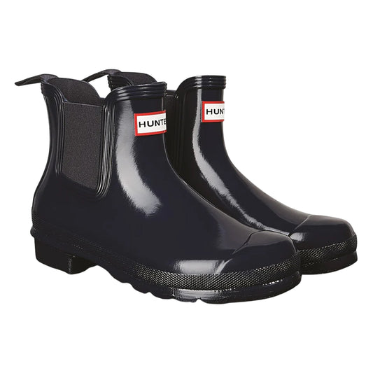 Navy - Front - Hunter Womens-Ladies Original Gloss Chelsea Boots