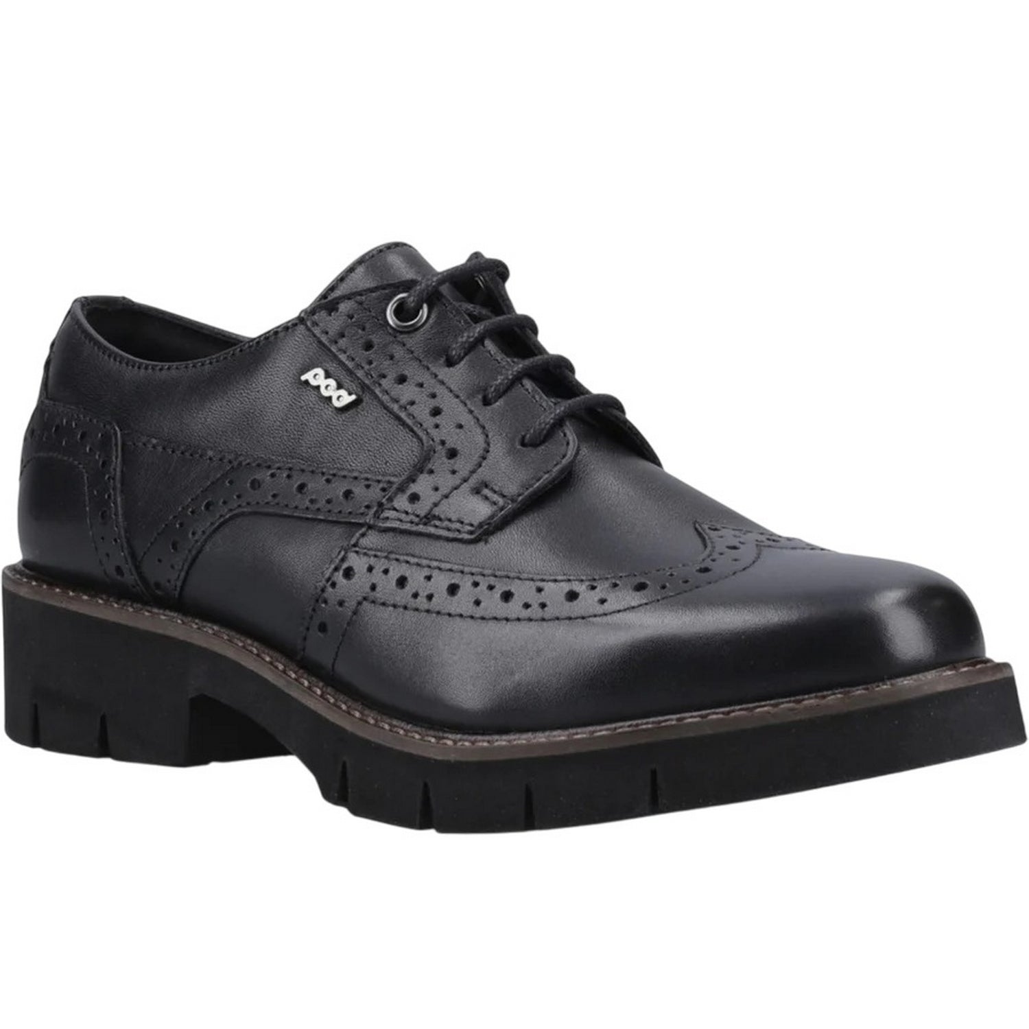Black - Front - POD Womens-Ladies Kacey Leather Brogues