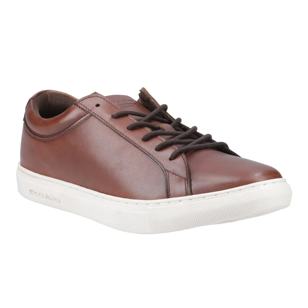 Cognac - Front - Jack And Jones Mens Galaxy Leather Trainers