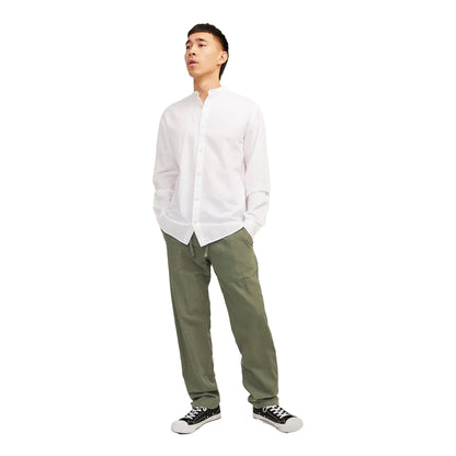 Olive Green - Side - Jack And Jones Mens Linen Blend Relaxed Fit Trousers