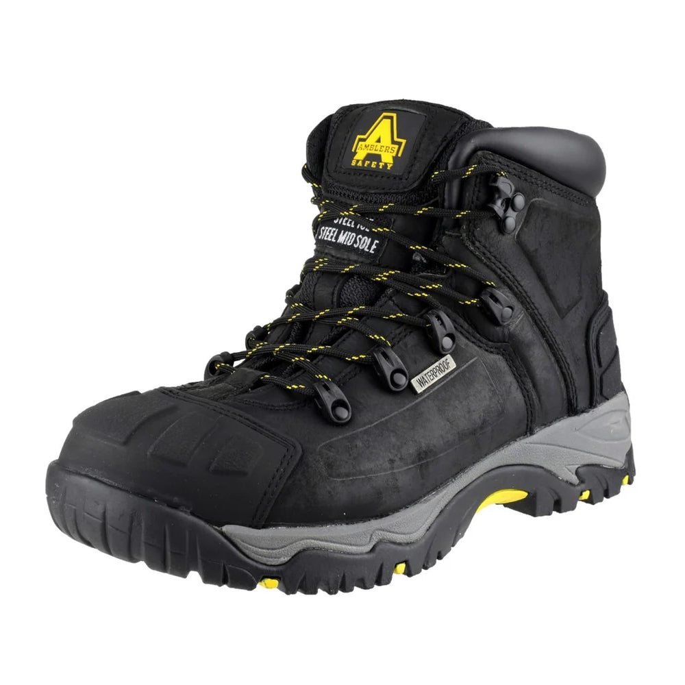Black-Yellow - Lifestyle - Amblers Unisex Adult Crazy Horse Leather Safety Boots