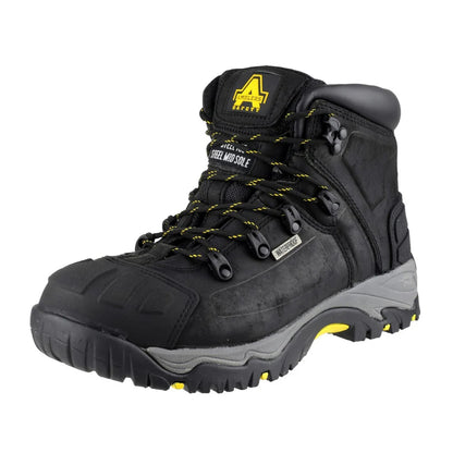 Black-Yellow - Lifestyle - Amblers Unisex Adult Crazy Horse Leather Safety Boots
