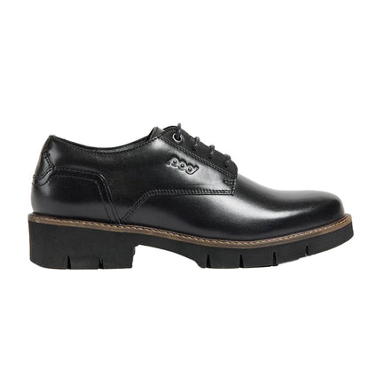 Black - Side - POD Girls Kinsley Leather School Derby Shoes