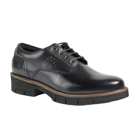 Black - Front - POD Girls Kinsley Leather School Derby Shoes