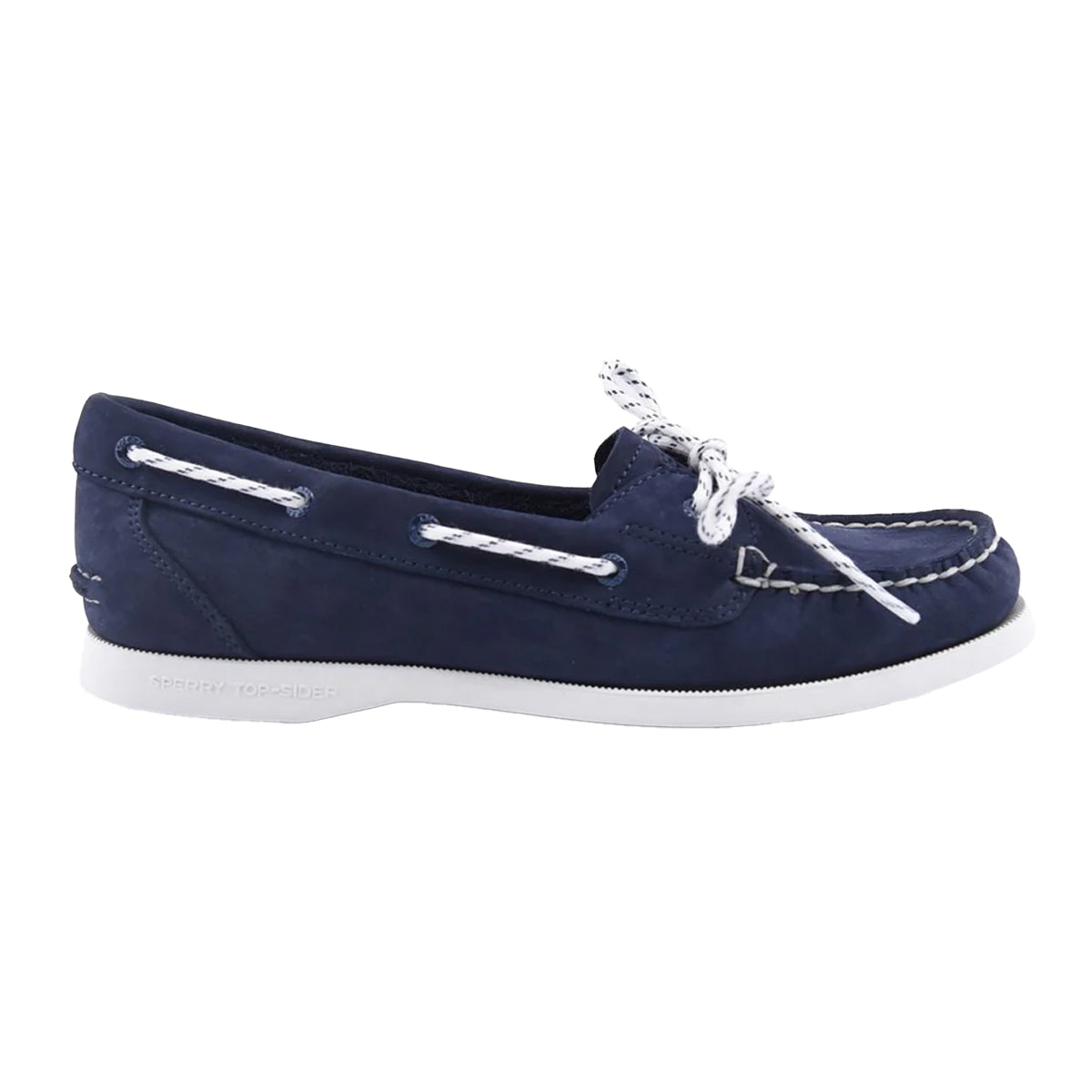 Navy - Side - Sperry Womens-Ladies Authentic 1 Leather Boat Shoes