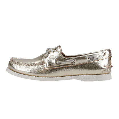 Gold - Side - Sperry Womens-Ladies Authentic 2 Leather Boat Shoes