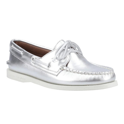 Silver - Front - Sperry Womens-Ladies Authentic 2 Leather Boat Shoes