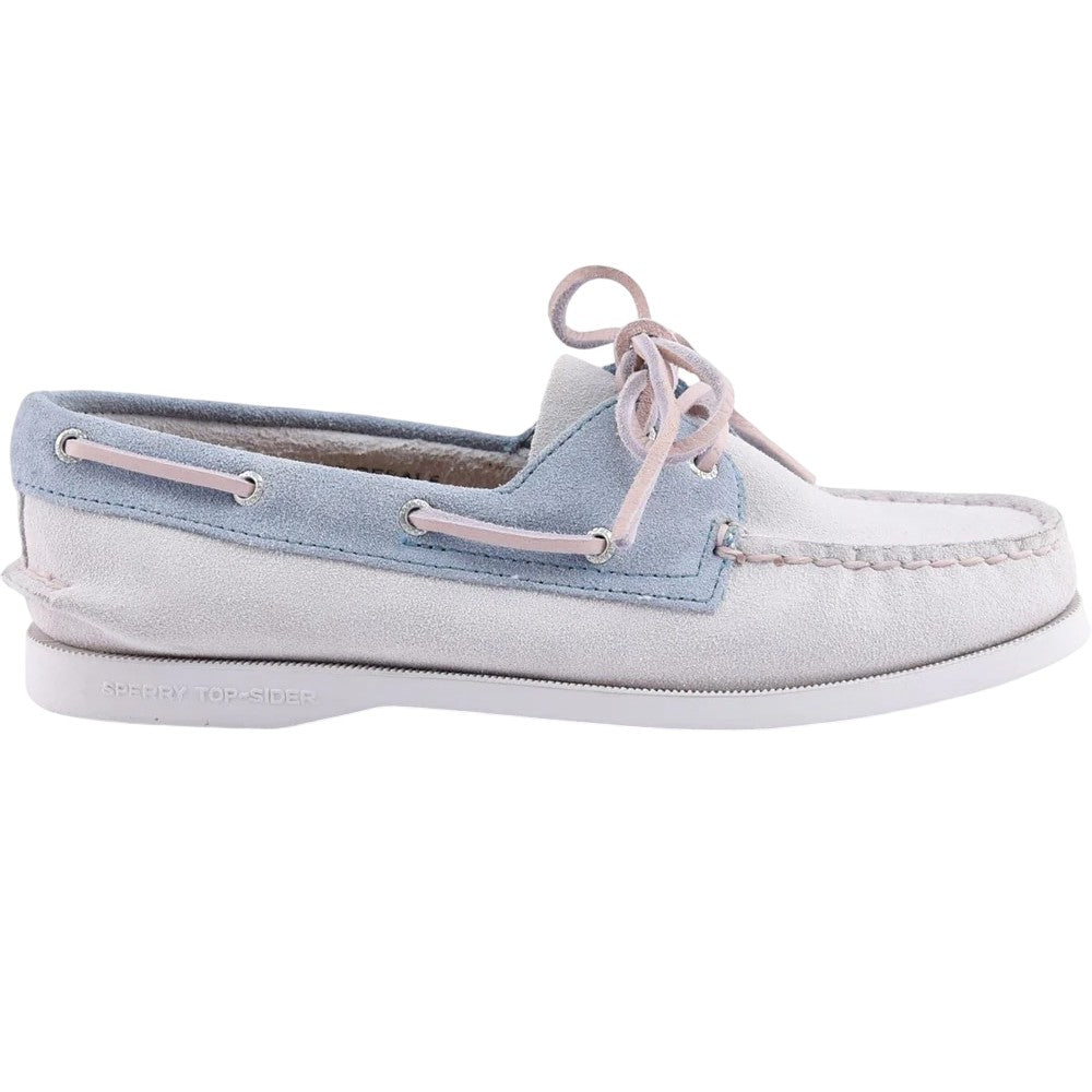 White-Blue - Side - Sperry Womens-Ladies Authentic Original 2 Leather Boat Shoes