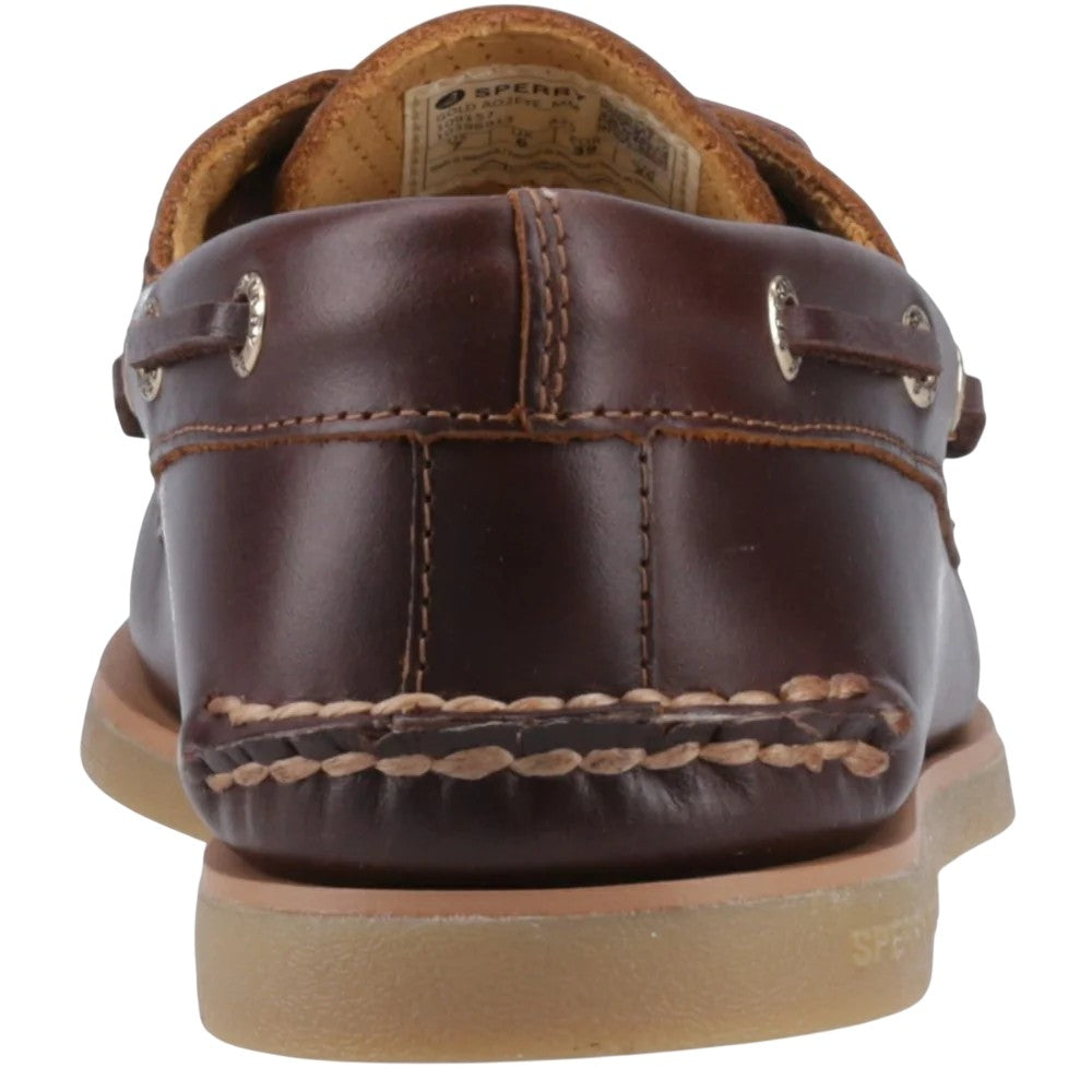 Brown - Back - Sperry Mens Authentic Gold Cup Leather Boat Shoes