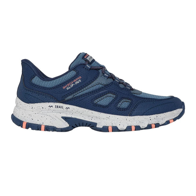 Navy-Coral - Side - Skechers Unisex Adult Hillcrest Kamalino Suede Slip-In Walking Shoes