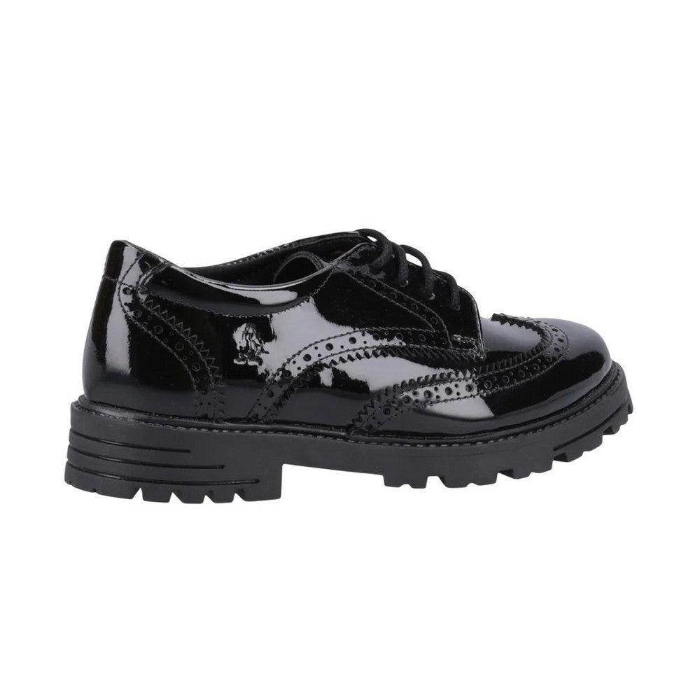 Black - Back - Hush Puppies Girls Patent Leather School Shoes
