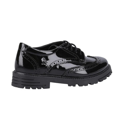 Black - Back - Hush Puppies Girls Patent Leather School Shoes