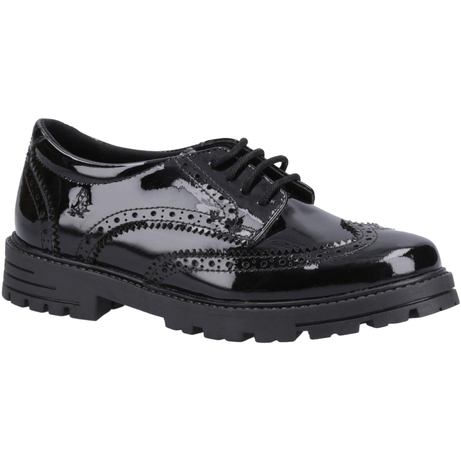 Black - Front - Hush Puppies Girls Patent Leather School Shoes