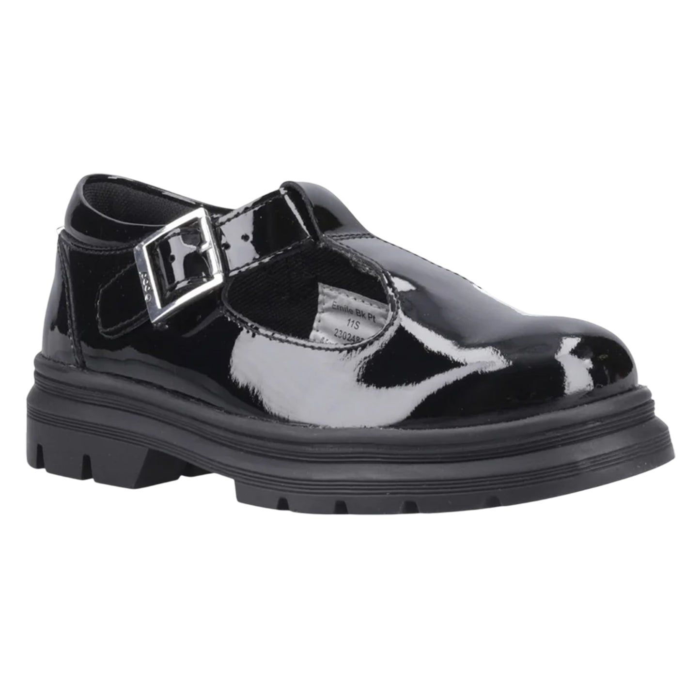 Black Patent - Front - POD Girls Emilie Leather School Shoes