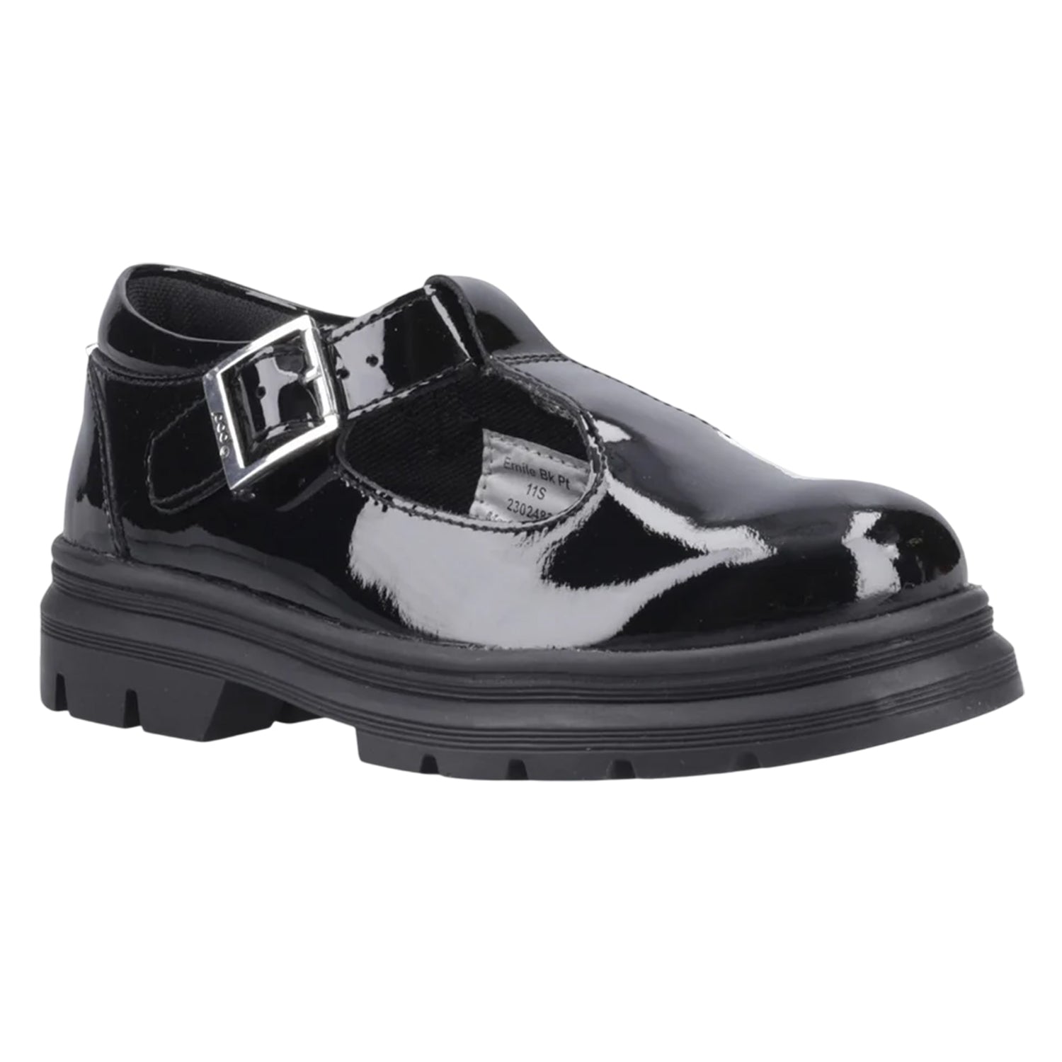 Black Patent - Front - POD Girls Emilie Leather School Shoes