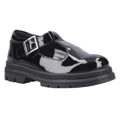 Black Patent - Front - POD Girls Emilie Leather School Shoes