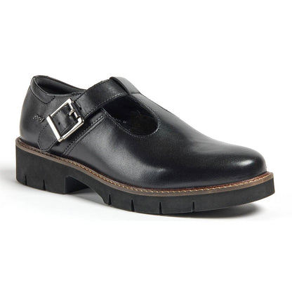 Black - Front - POD Girls Kayla Leather School Shoes