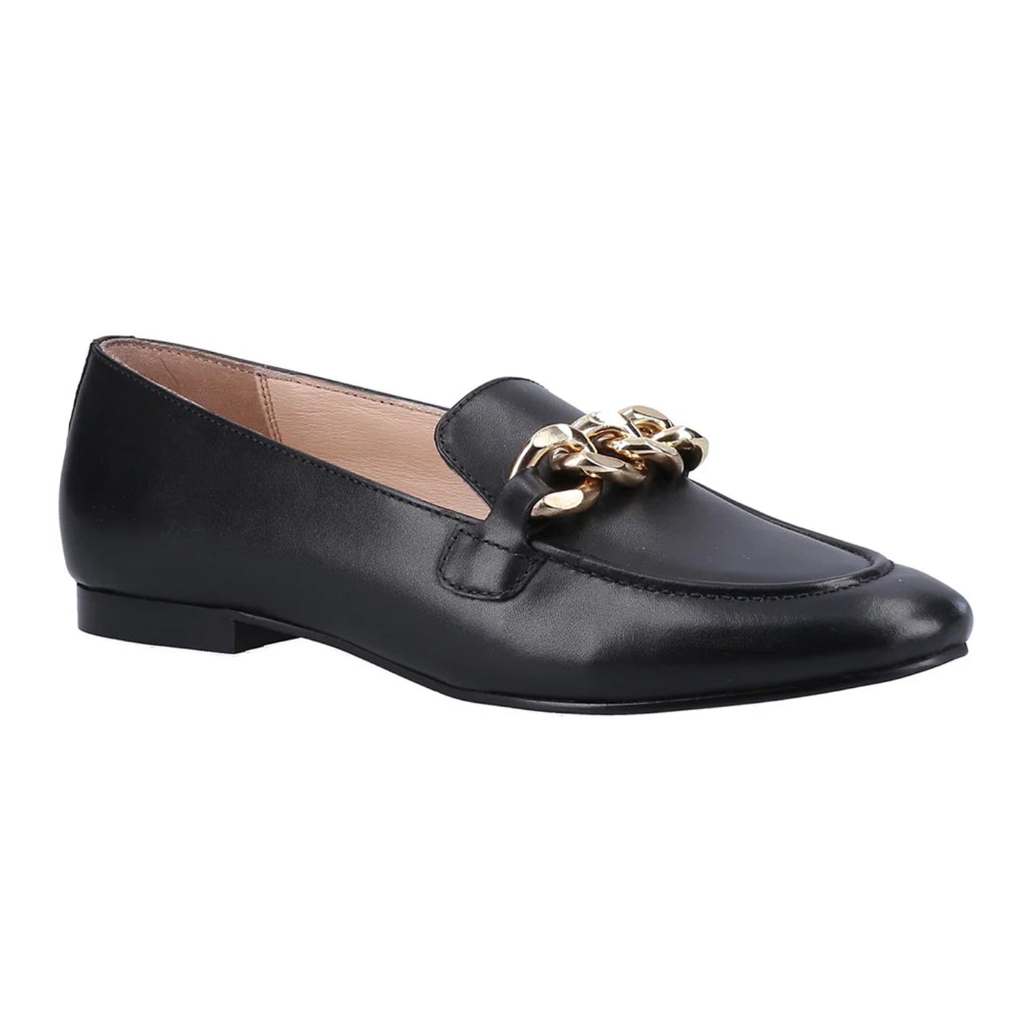 Black - Front - Hush Puppies Womens-Ladies Harper Chain Leather Loafers