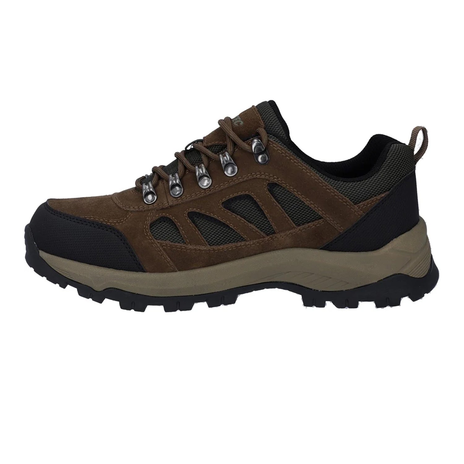 Smokey Brown-Khaki Green - Side - Hi-Tec Mens Bandera Expedition Suede Low Walking Shoes