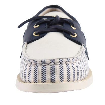 White-Navy - Close up - Sperry Womens-Ladies Authentic Original Leather Boat Shoes