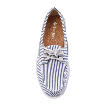 Navy-White - Side - Sperry Womens-Ladies Authentic Original Leather Boat Shoes