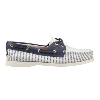 White-Navy - Side - Sperry Womens-Ladies Authentic Original Leather Boat Shoes