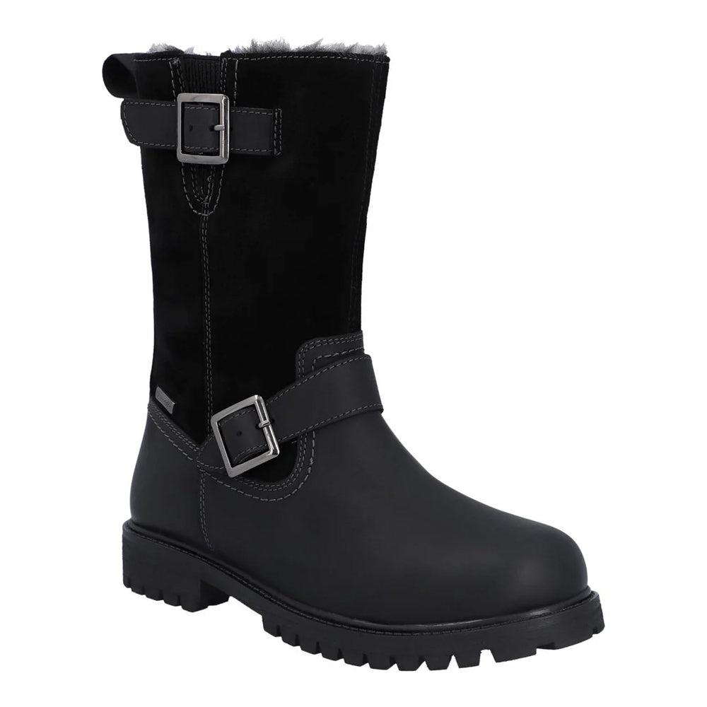 Black - Front - Hunter Womens-Ladies Ness Full Grain Leather Biker Boots