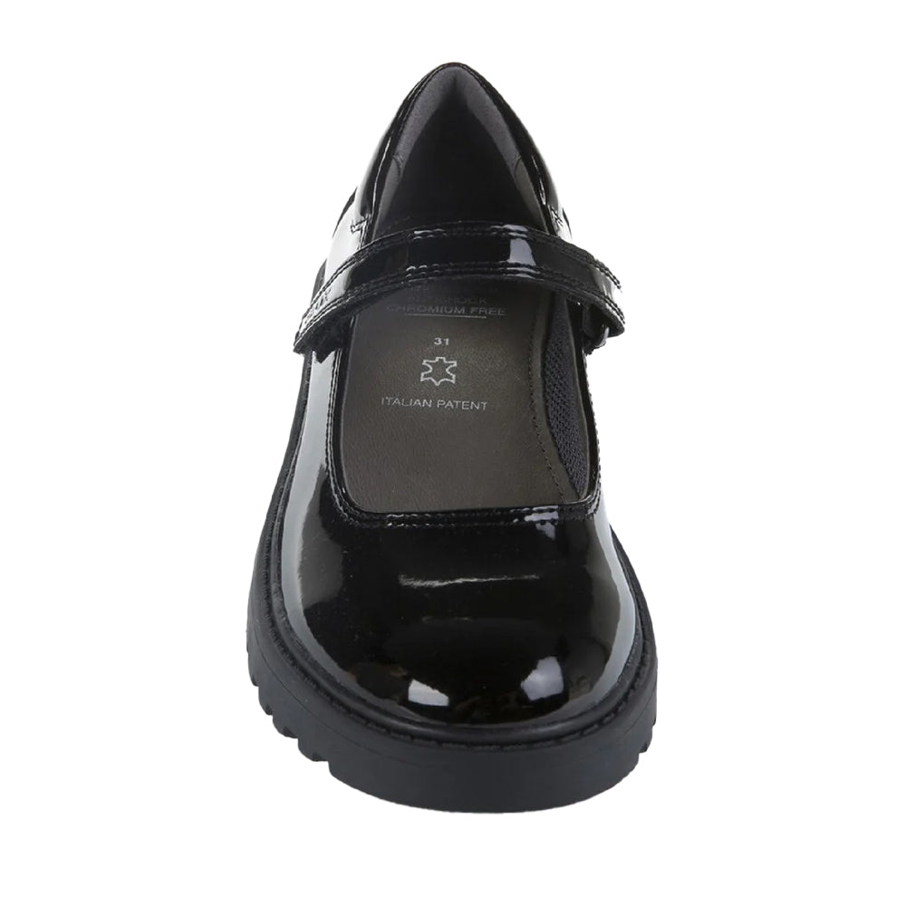 Shiny Black - Close up - Geox Girls J Casey G. P Leather School Shoes