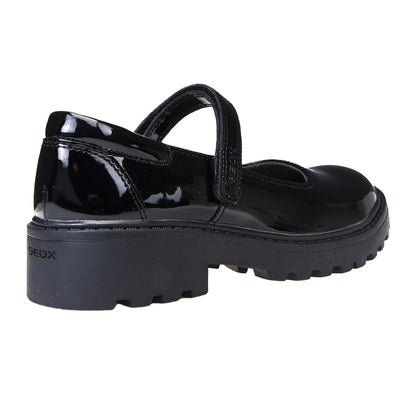 Shiny Black - Back - Geox Girls J Casey G. P Leather School Shoes