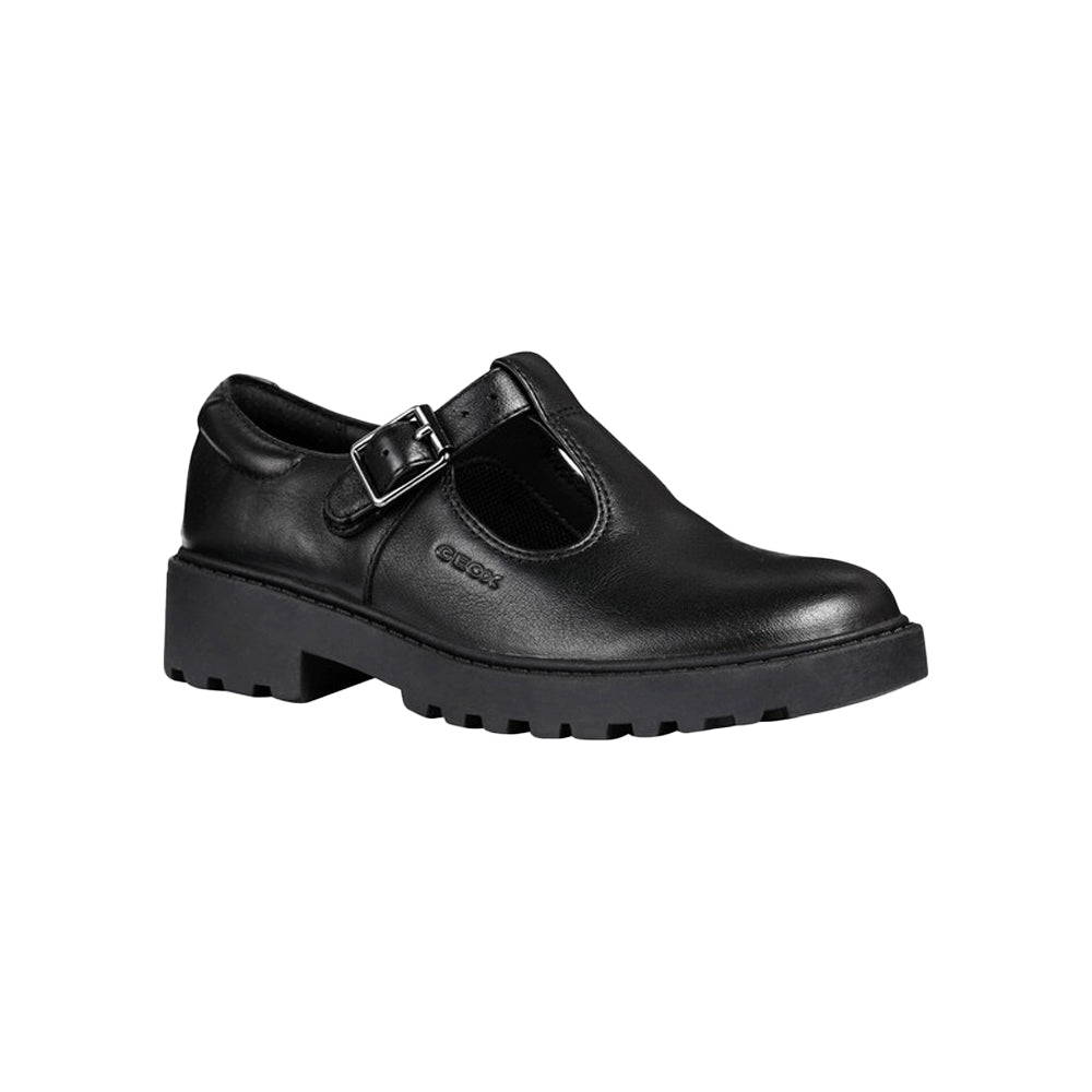 Black - Front - Geox Childrens-Kids J Casey G E Leather School Shoes