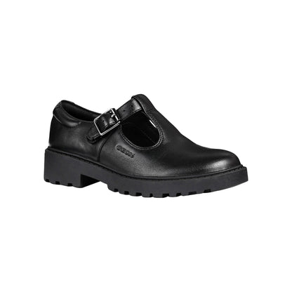 Black - Front - Geox Childrens-Kids J Casey G E Leather School Shoes