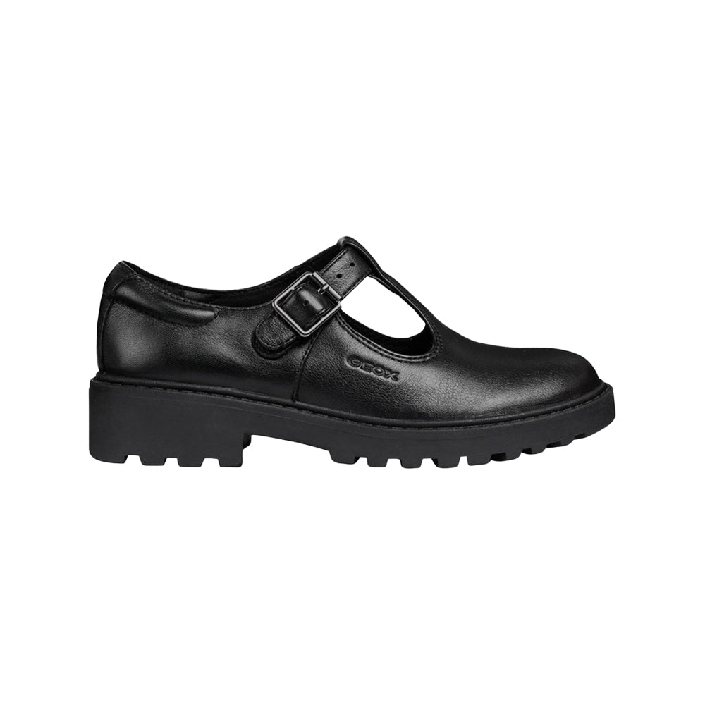 Black - Side - Geox Childrens-Kids J Casey G E Leather School Shoes