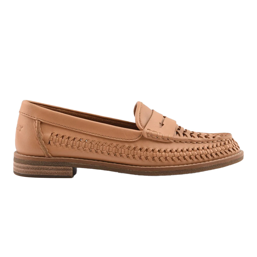 Tan - Side - Sperry Womens-Ladies Seaport Leather Penny Loafers