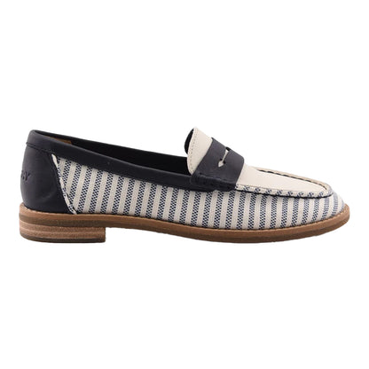White-Navy - Side - Sperry Womens-Ladies Port Driving Leather Moccasins
