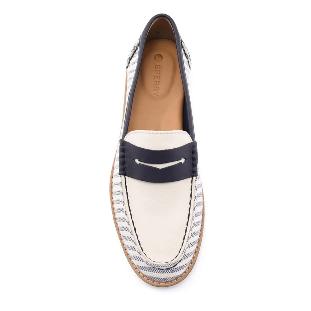 White-Navy - Lifestyle - Sperry Womens-Ladies Port Driving Leather Moccasins