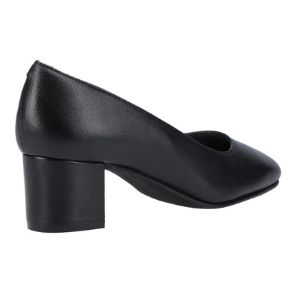 Black - Back - Hush Puppies Womens-Ladies Anna Leather Wide Court Shoes