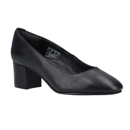 Black - Front - Hush Puppies Womens-Ladies Anna Leather Wide Court Shoes