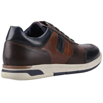 Navy-Tan - Back - POD Mens Arrow Leather Trainers