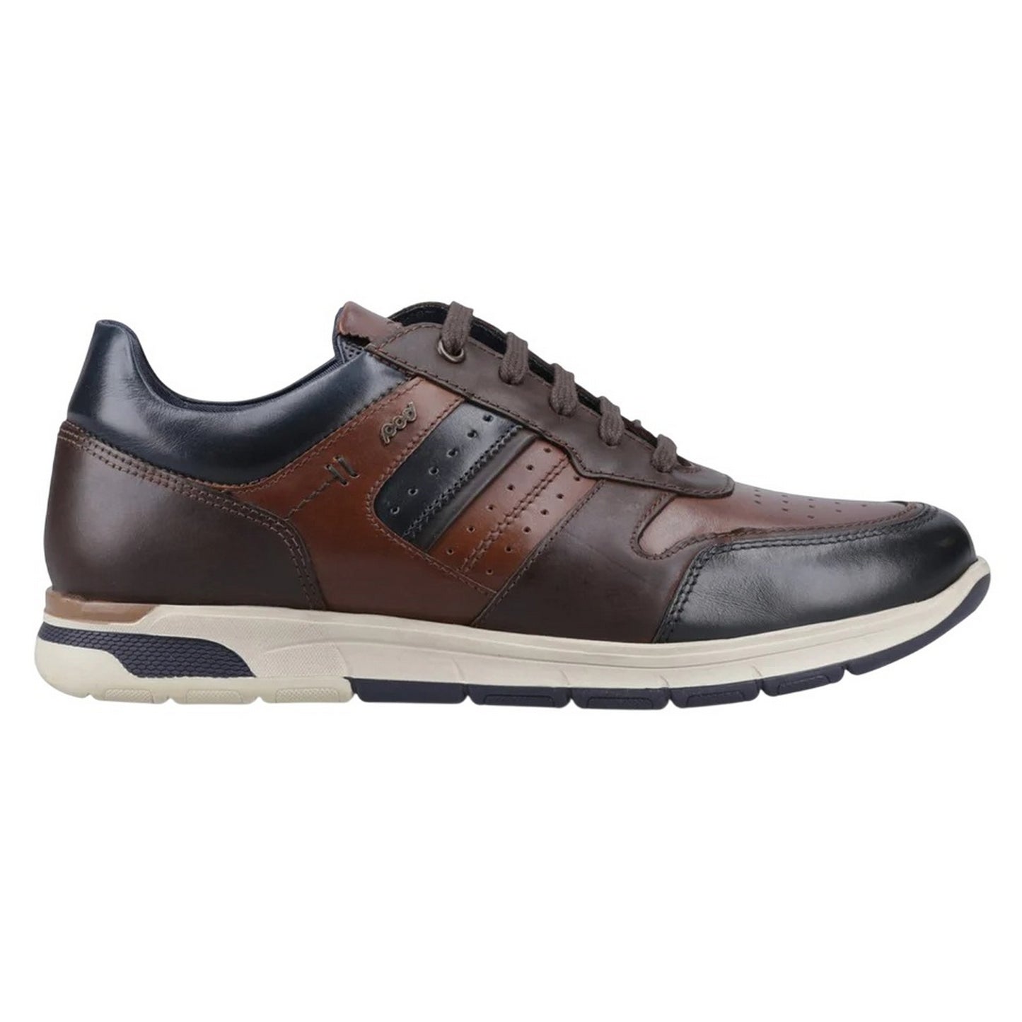Navy-Tan - Side - POD Mens Arrow Leather Trainers
