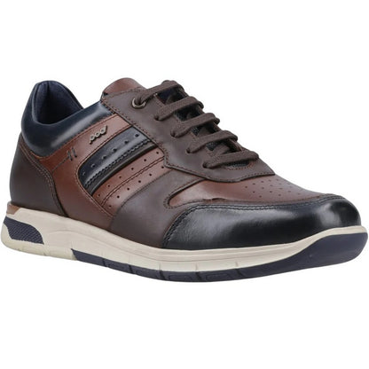 Navy-Tan - Front - POD Mens Arrow Leather Trainers