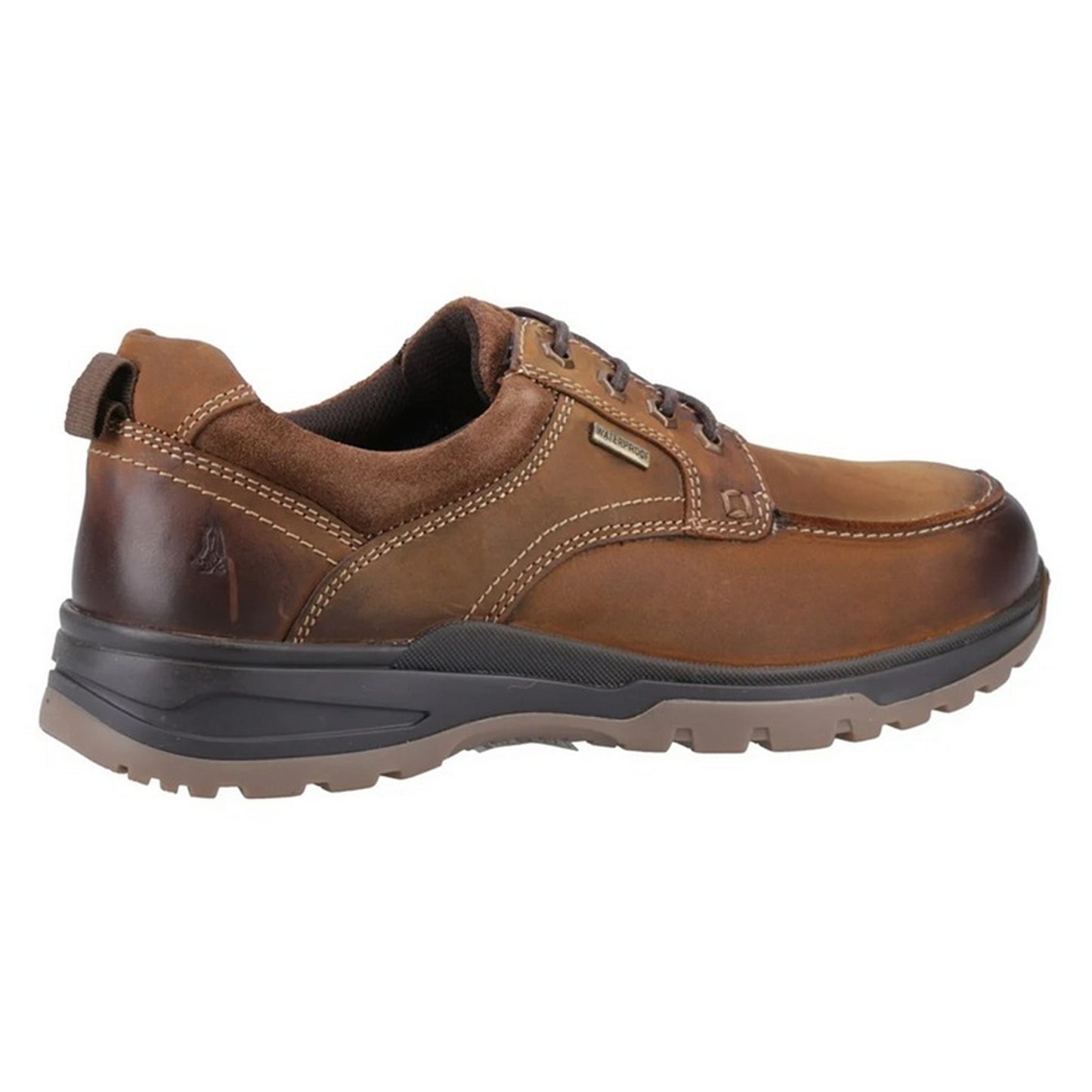 Tan - Back - Hush Puppies Mens Percy Leather Lace Up Trainers