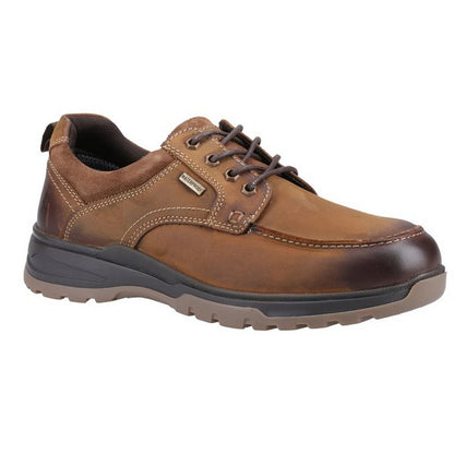 Tan - Front - Hush Puppies Mens Percy Leather Lace Up Trainers