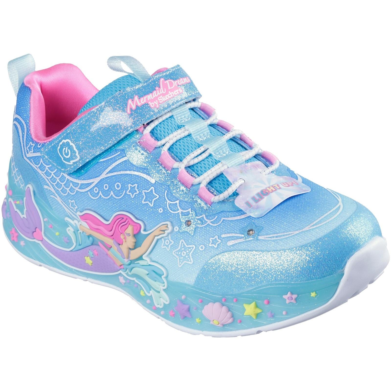 Blue-Pink-Yellow - Front - Skechers Girls Mermaid Dreams Light Up Trainers