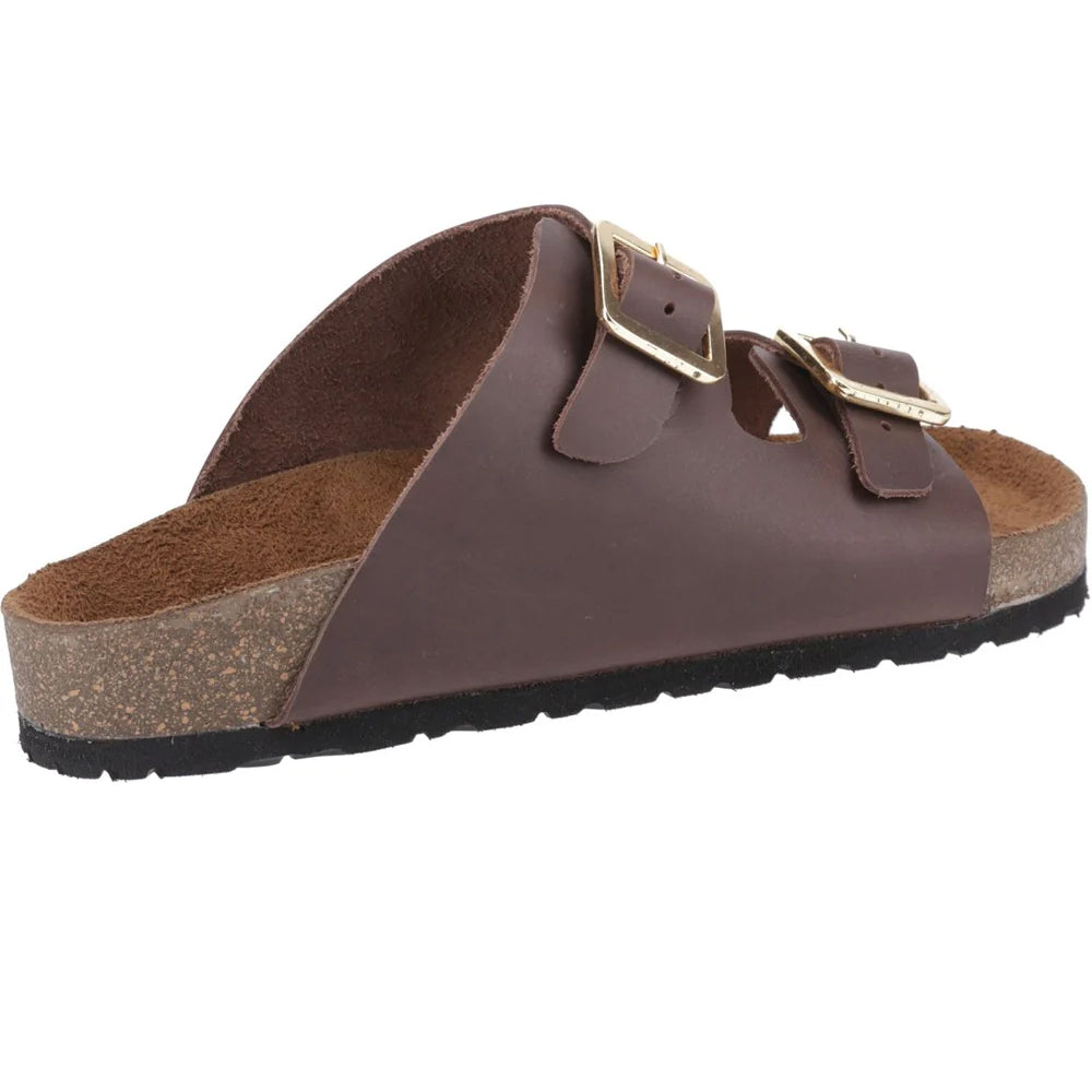 Brown - Back - Cotswold Womens-Ladies Lushill Leather Mule Sandals