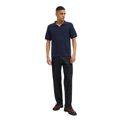 Night Sky - Pack Shot - Jack And Jones Mens Knitted Split Neck Polo Shirt
