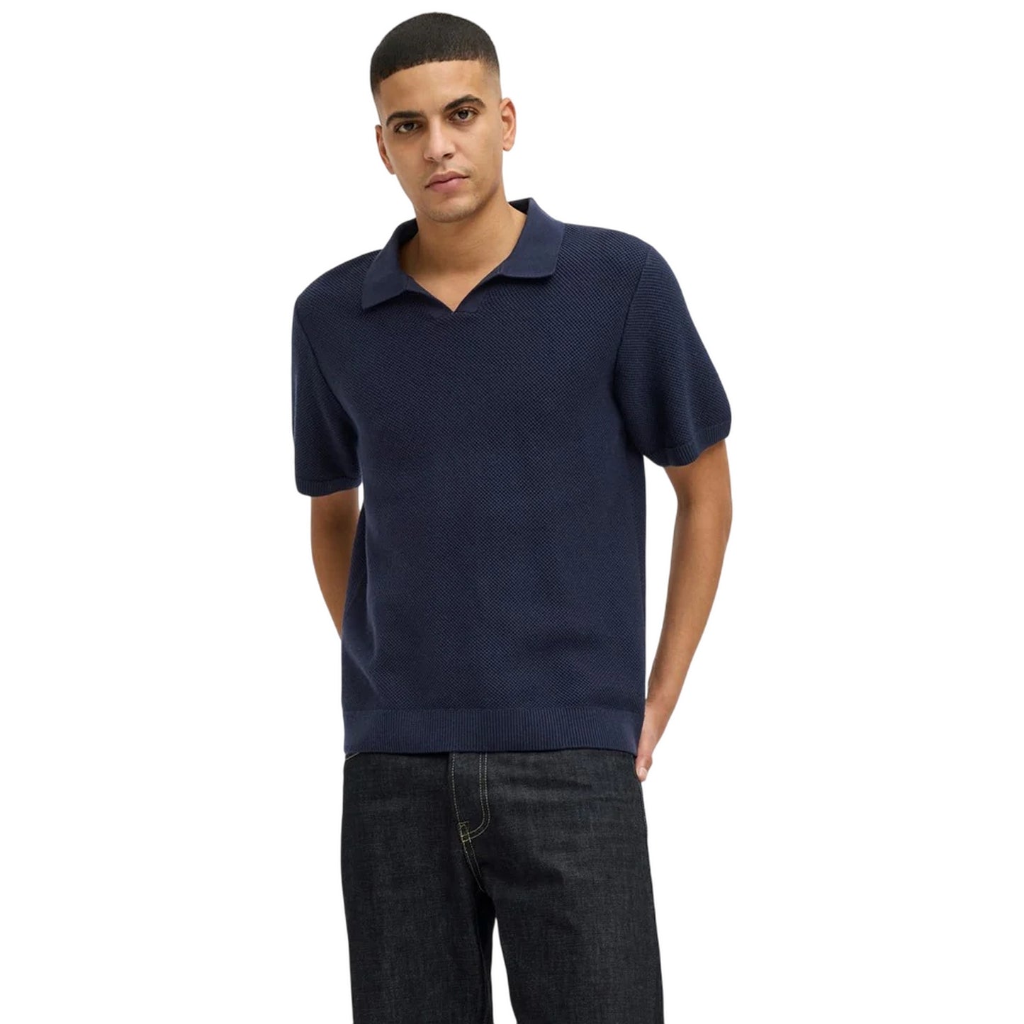 Night Sky - Lifestyle - Jack And Jones Mens Knitted Split Neck Polo Shirt