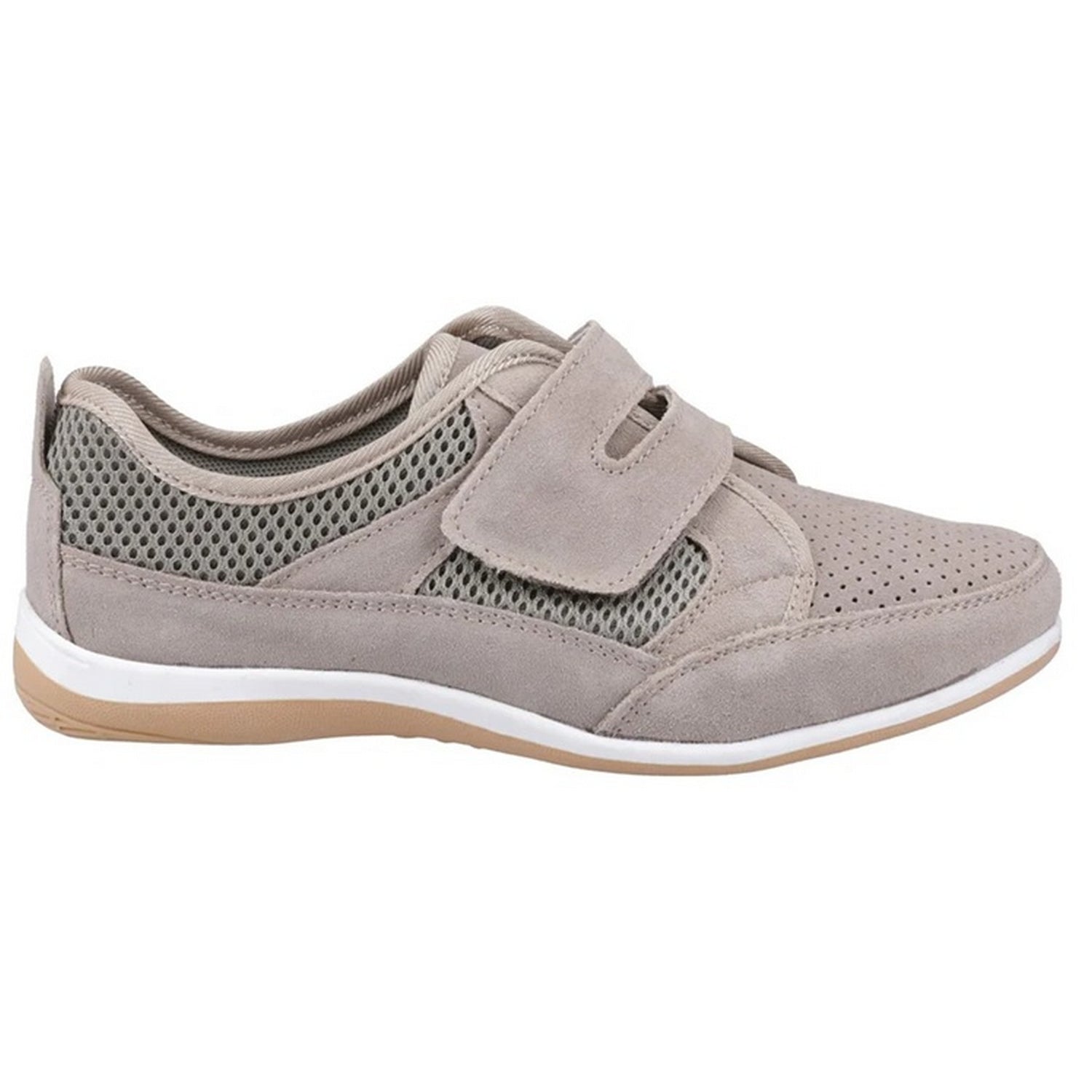 Taupe - Side - Fleet & Foster Womens-Ladies Pamela Leather Trainers