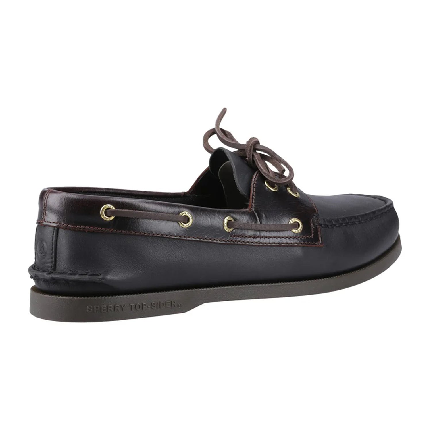 Amaretto-Black - Back - Sperry Mens Authentic Full Grain Leather 2 Eyelet Boat Shoes